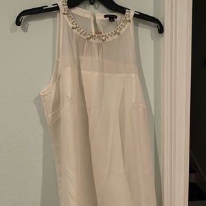 Ann Taylor White High Neck Blouse with Jewels
